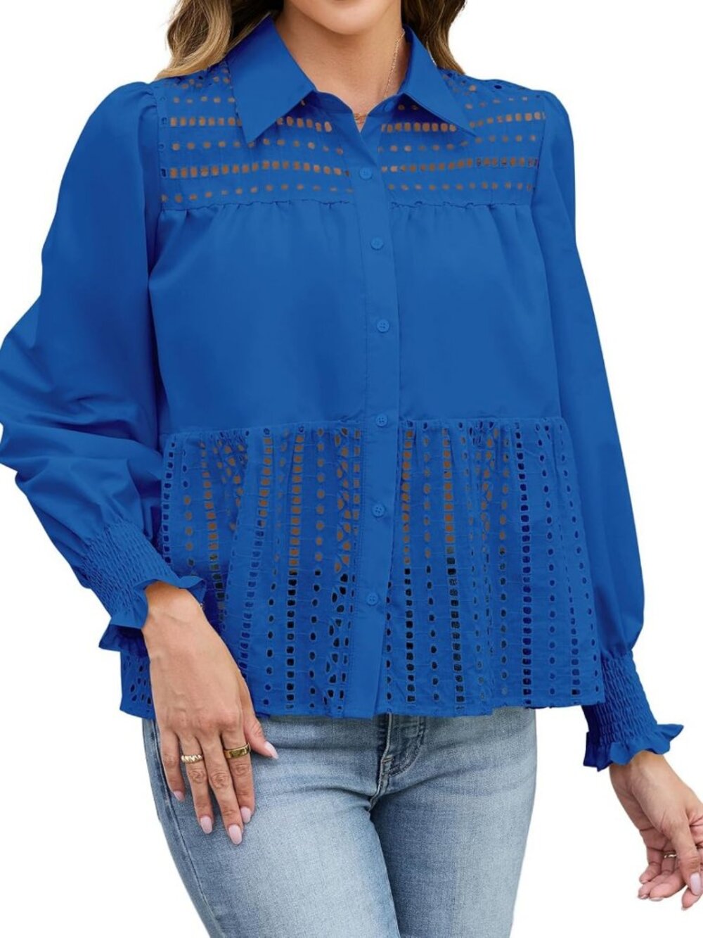 Casual Embroidered Ruffle Long Sleeve Button-Up Blouse - Fall Fashion Top 2025